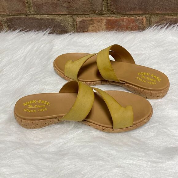 Kork Ease Elaver Yellow Slide Toe Loop Thong Leather Sandal Size 10 - Picture 5 of 8